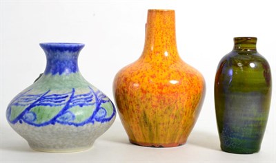 Lot 112 - A group of three Royal Lancastrian vases including lustre and uranium glazed examples