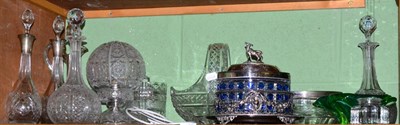 Lot 126 - A collection of 19th century and later glass including a pair of silver mounted decanters, cut...