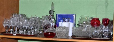 Lot 128 - Assorted cut glass including Waterford, an Alvar Aalto vase, cranberry decanter etc