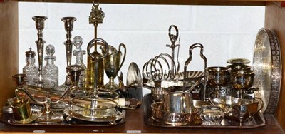 Lot 143 - A collection of silver plate including a Victorian ivory handled silver collared crumb scoop,...