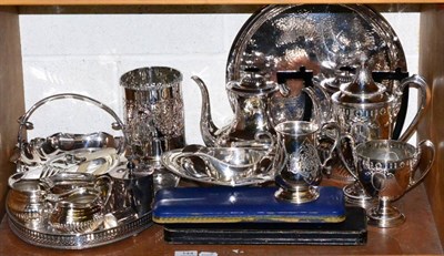 Lot 144 - Assorted silver plate including teawares, trays, cased flatware etc