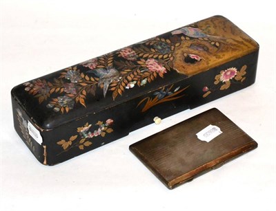 Lot 149 - An engine turned silver cigarette case and a Japanese lacquer fan/glove box