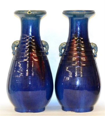 Lot 162 - A pair of Chinese blue vases with elephant mask handles (one damaged)