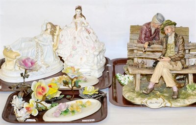 Lot 171 - Royal Doulton 'Sleeping Beauty' and 'Cinderella' together with two Capo di Monte figures (three...