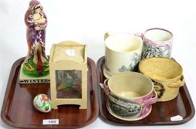 Lot 188 - Dixon, Auston & Co lustre figure ''Winter'', together with a Sunderland pottery egg and a...