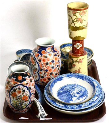 Lot 196 - A group of English and Chinese blue and white ware, Japanese vase etc