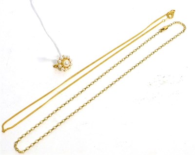 Lot 199 - A 9ct gold cultured pearl necklace slider and two 9ct gold chains