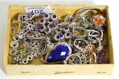 Lot 207 - Various silver gem set necklaces, rings and pendants, including an amethyst set necklace and a...