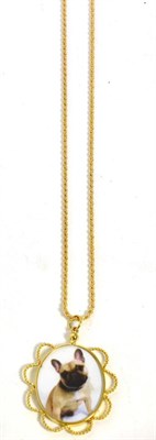 Lot 213 - A 9ct gold photograph pendant, on a 9ct gold rope chain, chain length 61cm, pendant measures 5cm by