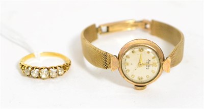 Lot 226 - A Victorian five stone diamond ring together with a lady's 9ct gold wristwatch with bracelet...