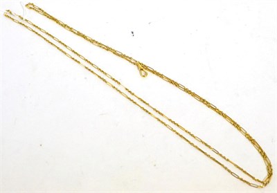 Lot 240 - A fancy link guard chain with clasp stamped '18C, 74cm long