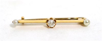 Lot 251 - An old cut diamond and pearl bar brooch