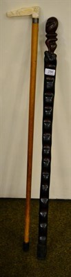 Lot 286 - A late 19th/early 20th century walking cane with carved Japanese ivory handle in the form of a...