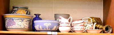 Lot 299 - Two pieces of early Poole pottery, Wedgwood blue Jasperware, Masons 'Mandalay' pattern wares,...