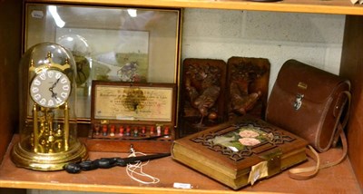 Lot 302 - A leather-bound musical photograph album with an artist's paint box, a pair of bookends etc (qty)