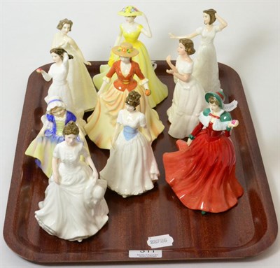 Lot 311 - Ten Royal Doulton ladies, Autumn Stroll HN4588, Harmony HN4096, Melody HN4117, Winter's Day HN4589