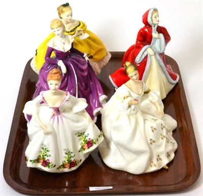 Lot 314 - Five Royal Doulton figures 'The Last Waltz' HN2315, Country Rose HN3221, Belle HN4235, Rachel...