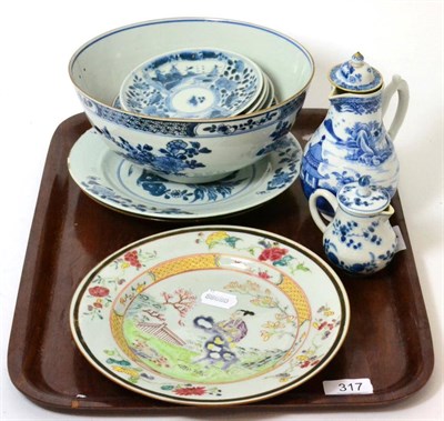 Lot 317 - A group of 18th century Chinese ceramics including famille rose plate decorated with a figure...