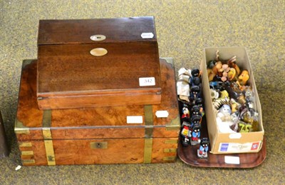 Lot 342 - A 19th century brass bound walnut writing slope, a mother of pearl inlaid lap desk and two...