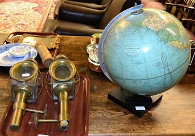 Lot 344 - A pair of brass coaching lamps and a Philips standard globe