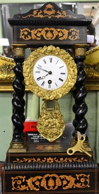 Lot 348 - A French portico inlaid mantle timepiece