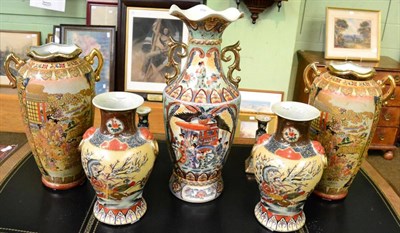 Lot 358 - A collection of modern decorative Japanese satsuma vases and candlesticks etc