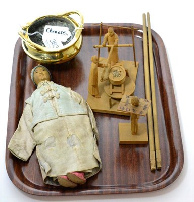 Lot 363 - A Chinese bronze ding together with a Chinese doll etc