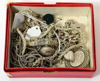 Lot 371 - A Victorian silver locket on chain, two Albertinas and other silver and metal jewellery