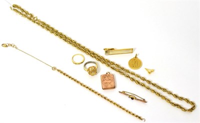 Lot 378 - A 9ct gold chain necklace, a 9ct gold bracelet (a.f.), a locket, a St Christopher pendant and...