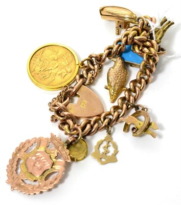 Lot 416 - A 9ct gold charm bracelet with charms and an Edward VII 1907 sovereign