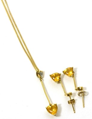 Lot 417 - A 9ct gold citrine and diamond necklace and earring set