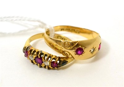 Lot 436 - Two 18ct gold ruby and diamond rings