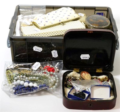 Lot 441 - A group of costume jewellery including cameo brooches, Victorian silver and tortoiseshell ring box