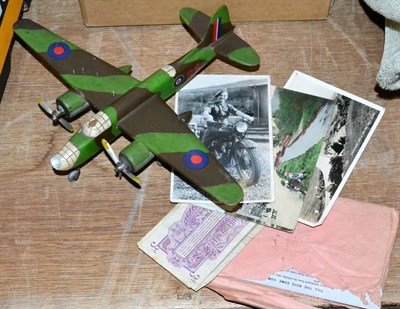 Lot 1012 - POW model of a Blenheim Bomber from Dalton Airfield together with three WWI postcard and war...