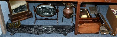 Lot 1025 - A small group including a Victorian cast fender, three 19th century toilet mirrors, a copper coffee