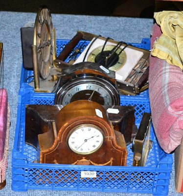 Lot 1030 - Four electric mantel clocks, inlaid clock and three other mantel clocks