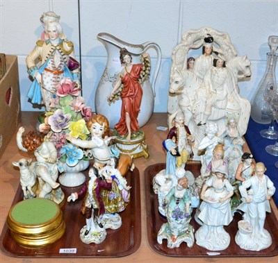 Lot 1039 - A group of porcelain, pottery and bisque figures including 19th century Staffordshire and 20th...