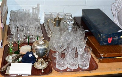 Lot 1049 - A quantity of silver, glass and silver plate including dressing table items stamped sterling, a...