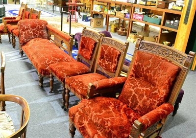 Lot 1060 - A late Victorian pollard oak seven piece salon suite