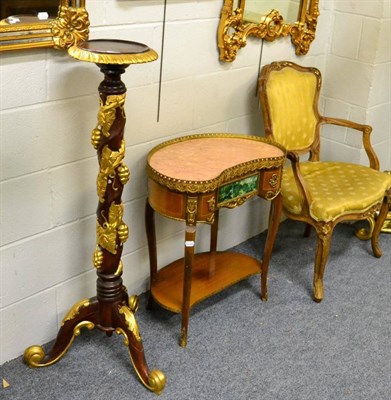 Lot 1070 - A group of reproduction French furniture including a torchere, a reniform side table and a...