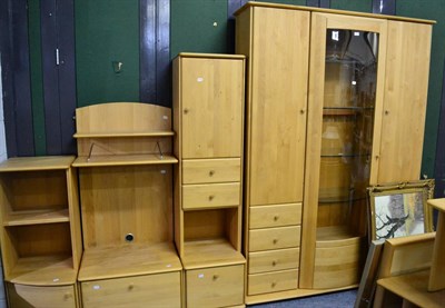 Lot 1121 - A modern Hulsta die Mobelmarke ash three piece sectional wall unit together with a tall...