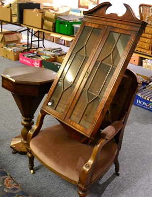 Lot 1123 - A 19th century mahogany work box, an inlaid chair, a hanging corner cupboard and fire screen...