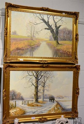 Lot 1151 - Kevin Walsh (20th century), a pair of oils, rural landscape and winter path, in gilt frames (2)