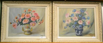 Lot 1159 - M A Stone, still life of flowers in a Wedgwood vase and another still life, oil on canvas (2)