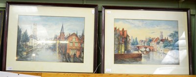 Lot 1162 - Hubert Van Hooydonk (Dutch 1859/60-1940) a pair of canal scenes, watercolours (2)