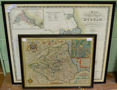 Lot 1179 - A hand coloured engraved map by Henry Overton, The Bishoprick and Citie of Durham, together...