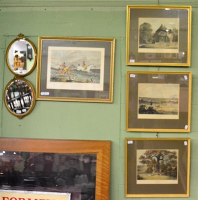 Lot 1186 - A group of sporting prints and a pair of oval gilt framed mirrors