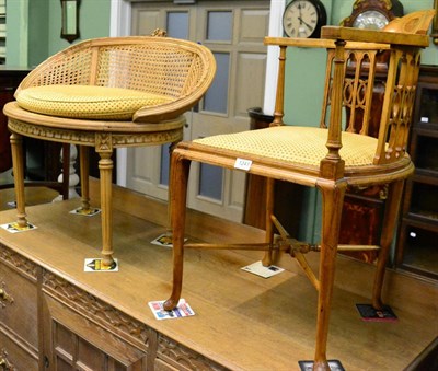 Lot 1241 - A Louis XVI style bergere chair together with an inlaid corner chair