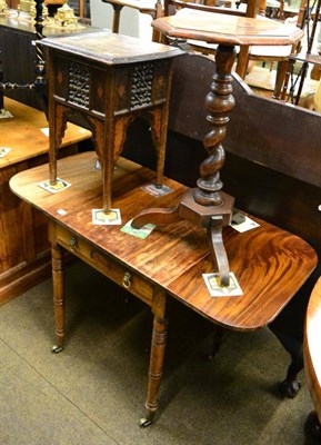 Lot 1247 - A 19th century parquetry occasional table, a carved oak occasional table, a Pembroke table