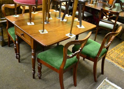 Lot 1252 - A mahogany Pembroke table; a set of four dining chairs; and a small demi lune foldover side table